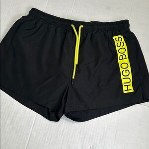 BOSS Hugo Boss Moonshine Black Yellow 3” Swim Short Men’s Large Beach Resortwear